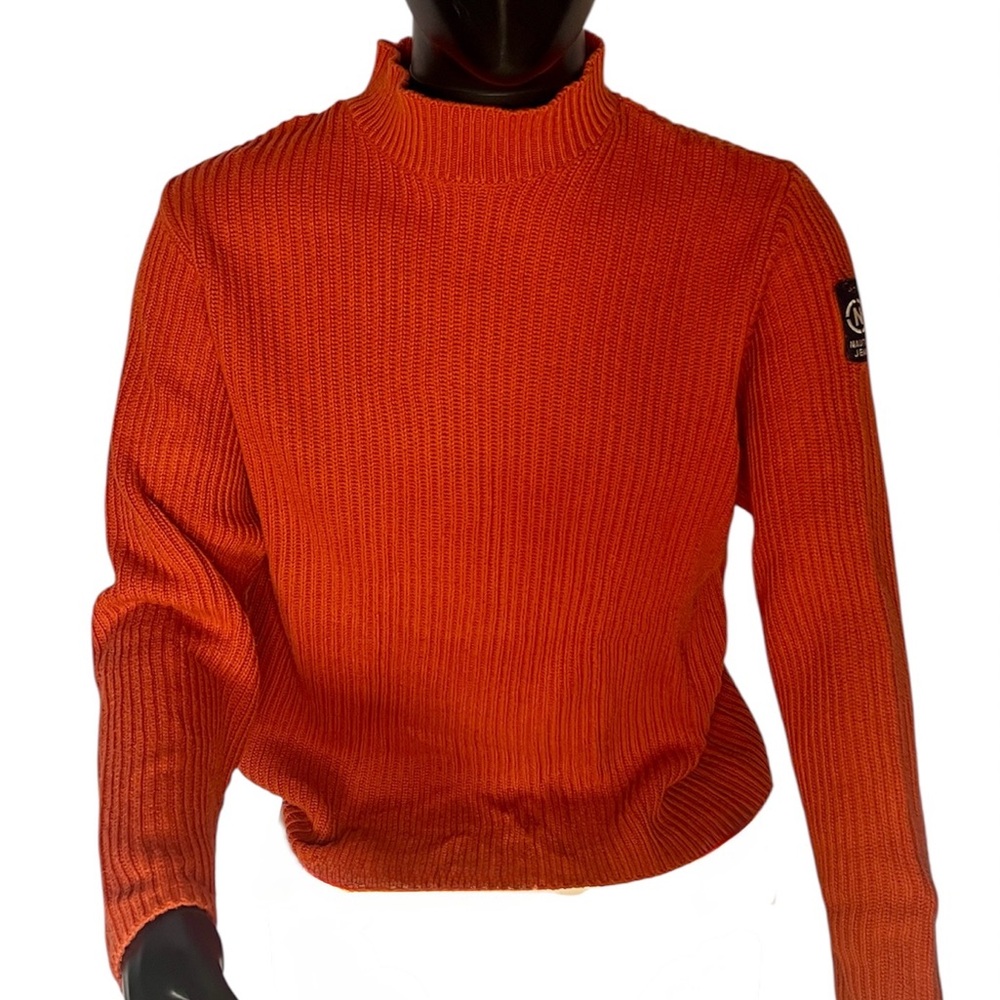 Vintage Nautica Jeans Co. Ribbed Knit High Mock Neck Sweater Orange Men Size L